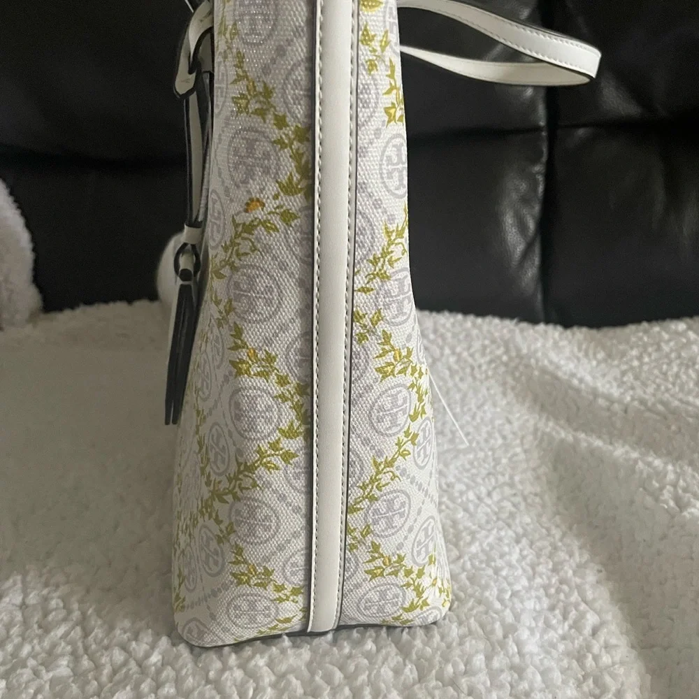Tory Burch Women's T Monogram Canvas Floral Vine Small Tote - Picture 3 of 11